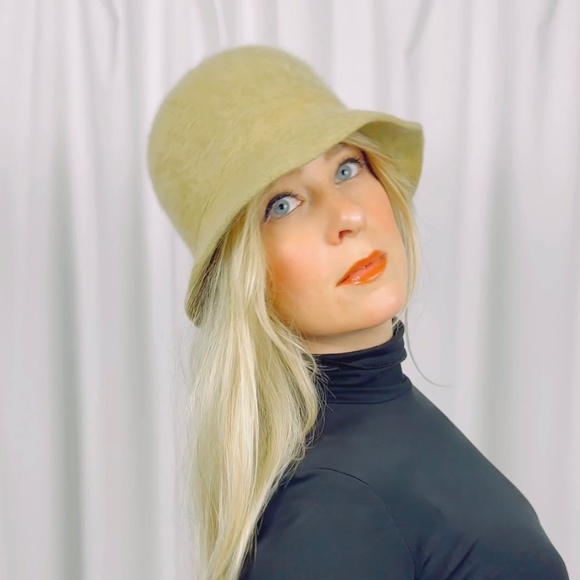 Vintage Normandy France Rabbit Fur and Wool Bucket Hat in Tan Brown - Picture 5 of 9